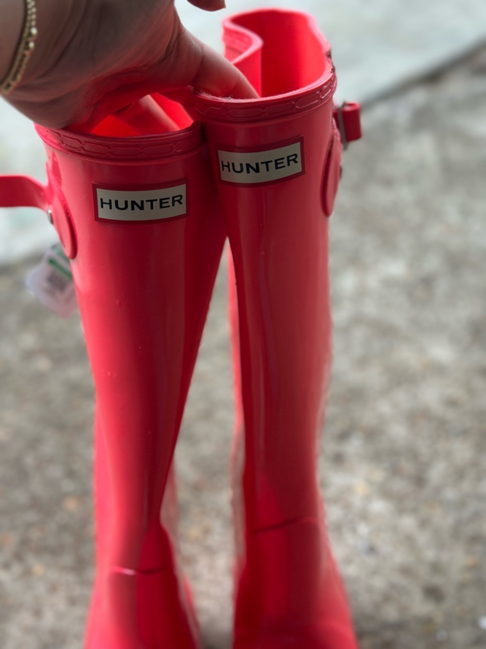 Hunter Original Tall Rain Boots Pink Red Gloss Waterproof Size 8 - Picture 9 of 12